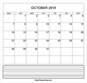calendar october 2019 with notes