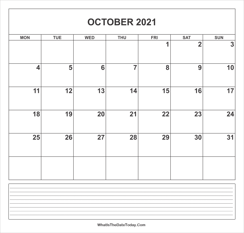 calendar october 2021 with notes