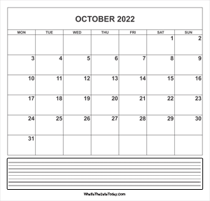 calendar october 2022 with notes