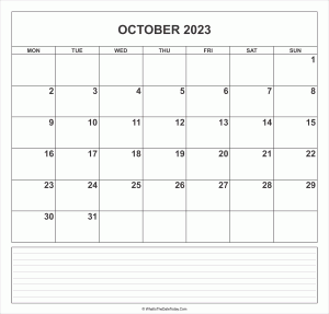 calendar october 2023 with notes
