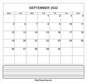 calendar september 2022 with notes