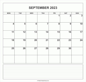 calendar september 2023 with notes