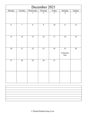december 2021 calendar editable with notes (vertical)