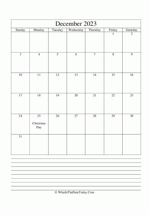 december 2023 calendar editable with notes (vertical)