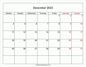 december 2023 calendar with weekend highlight