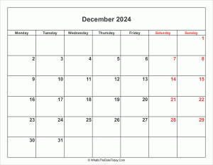 december 2024 calendar with weekend highlight