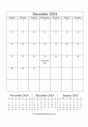 december 2024 editable calendar (vertical) with three mini months