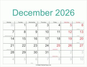 december 2026 calendar printable with holidays