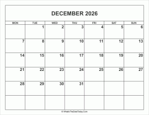 december 2026 calendar