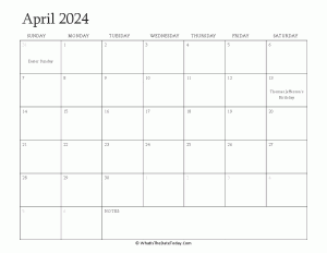 editable calendar april 2024 with holidays