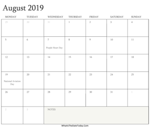 editable calendar august 2019 with holidays