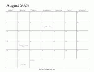editable calendar august 2024 with holidays