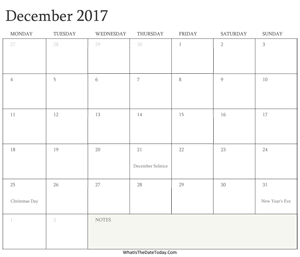 editable calendar december 2017 with holidays