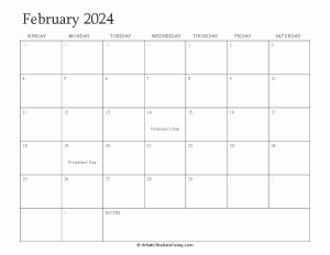 editable calendar february 2024 with holidays