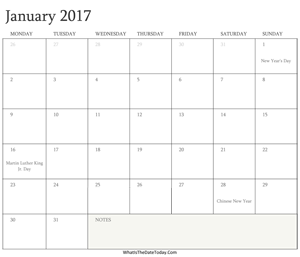 editable calendar january 2017 with holidays