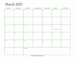 editable calendar march 2023 with holidays