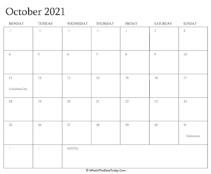 editable calendar october 2021 with holidays