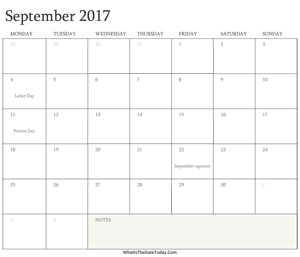 editable calendar september 2017 with holidays