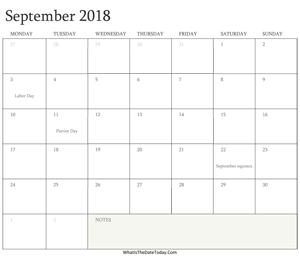 editable calendar september 2018 with holidays