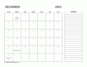 editable december 2023 calendar with holidays and notes