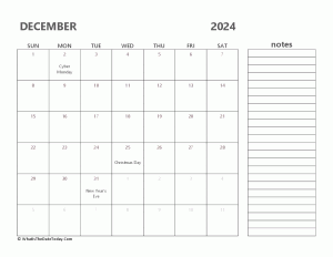 editable december 2024 calendar with holidays and notes