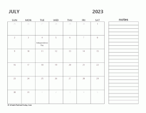 editable july 2023 calendar with holidays and notes