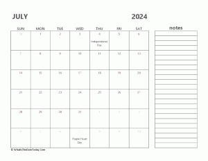 editable july 2024 calendar with holidays and notes