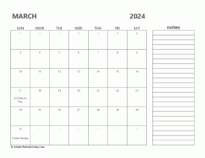 editable 2024 march calendar with notes