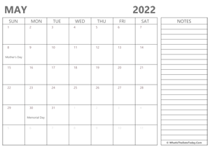 editable 2022 may calendar with notes