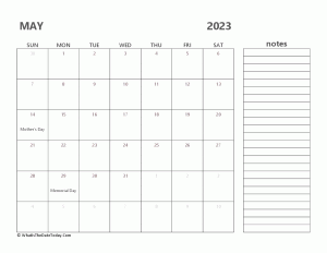 editable may 2023 calendar with holidays and notes
