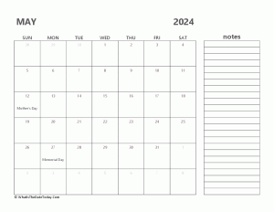 editable may 2024 calendar with holidays and notes