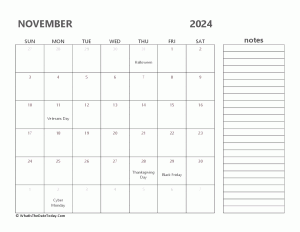 editable 2024 november calendar with notes