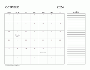 editable october 2024 calendar with holidays and notes