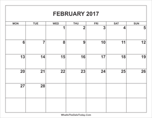 february 2017 calendar