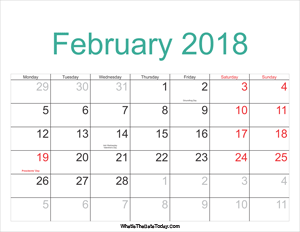 february 2018 calendar printable with holidays