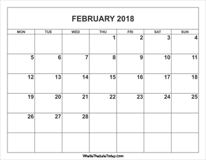 february 2018 calendar