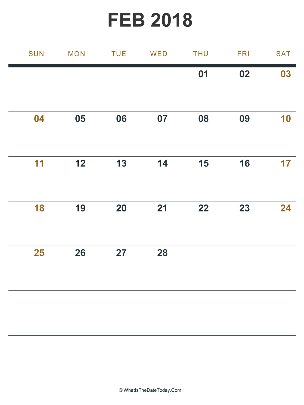 february 2018 printable calendar (portrait layout)