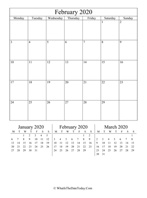 february 2020 editable calendar (vertical layout)