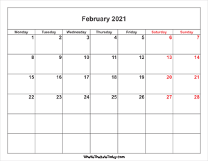 february 2021 calendar with weekend highlight