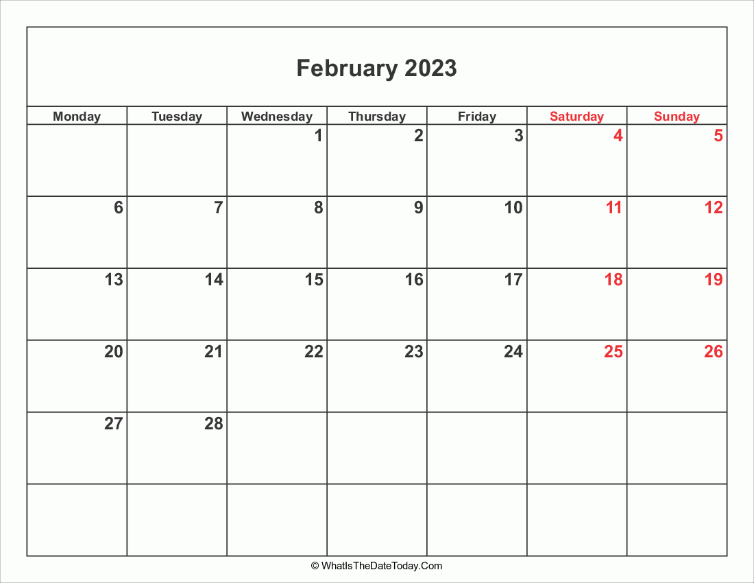 February 2023 Calendar with weekend highlight