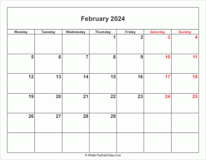 february 2024 calendar with weekend highlight