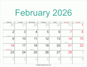 february 2026 calendar printable with holidays