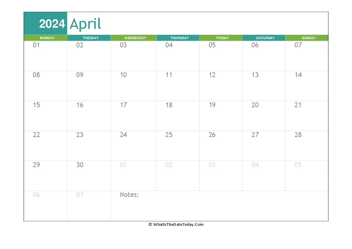 fillable april calendar 2024 with notes