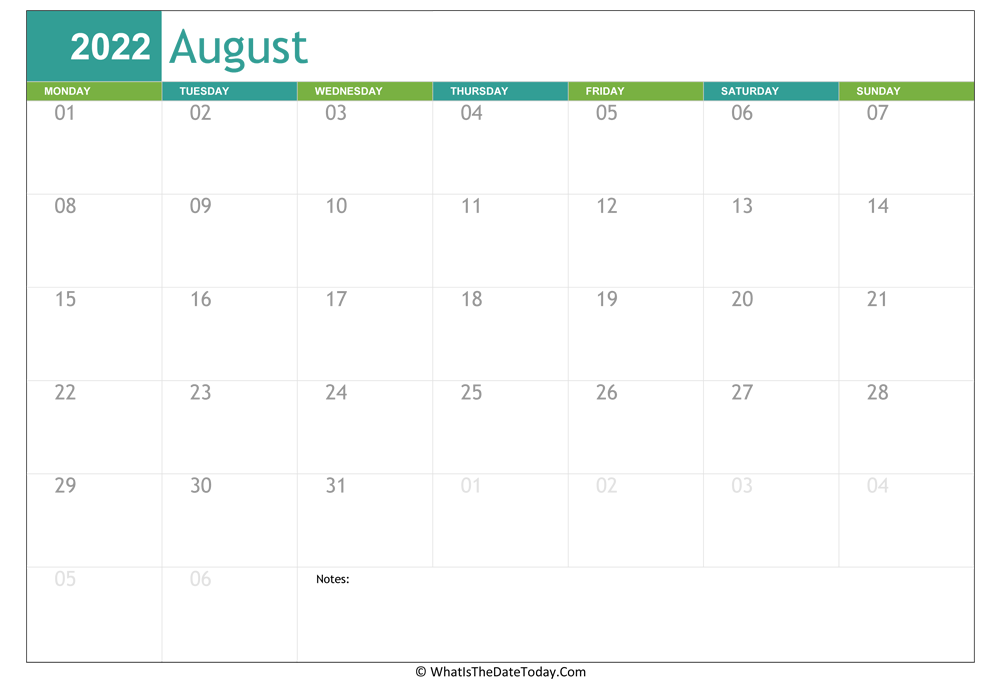 fillable august calendar 2022 with notes