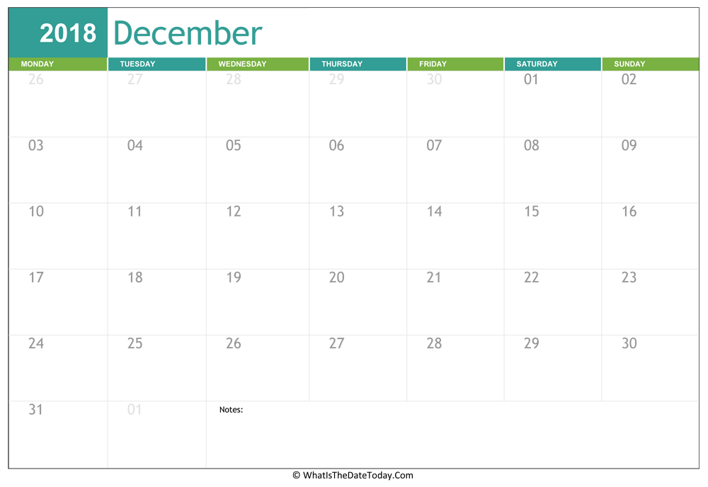 fillable december calendar 2018 with notes