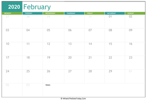 fillable february calendar 2020