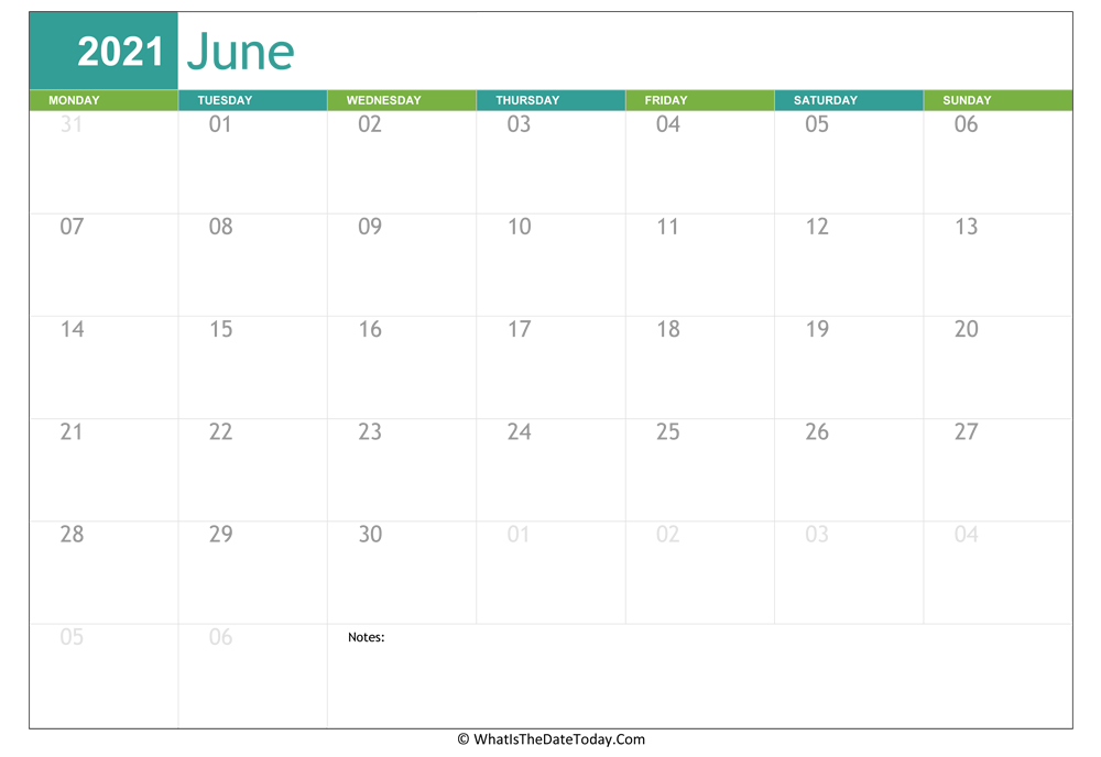 fillable june calendar 2021 with notes