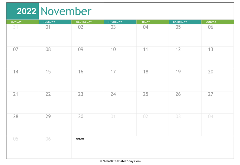 fillable november calendar 2022 with notes