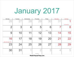 january 2017 calendar printable with holidays