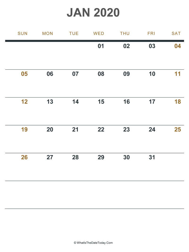 january 2020 printable calendar (portrait layout)